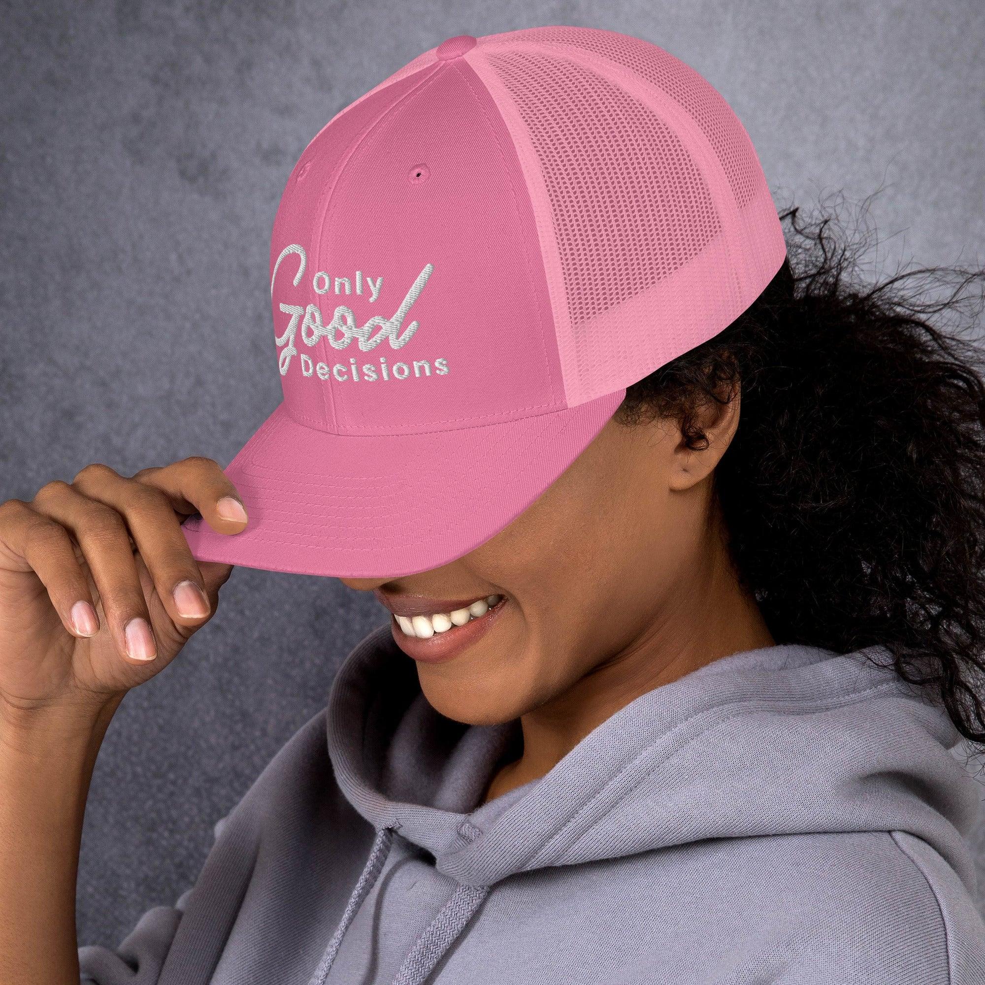 Only Good Decisions Large Print Trucker Cap - Only Good Decisions