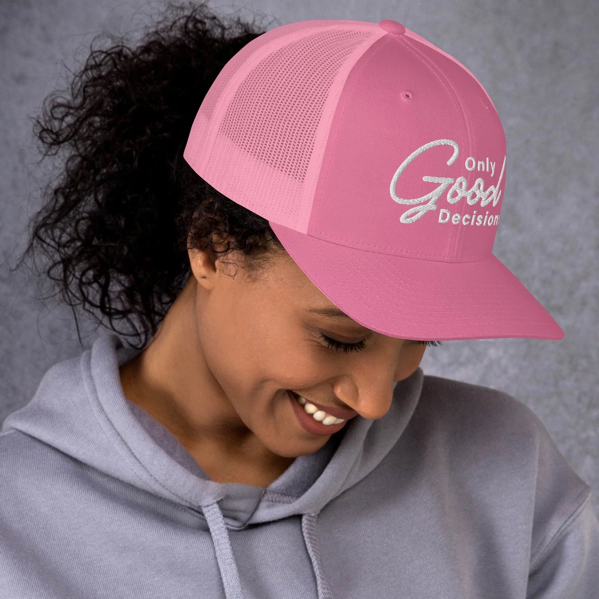 Only Good Decisions Large Print Trucker Cap - Only Good Decisions