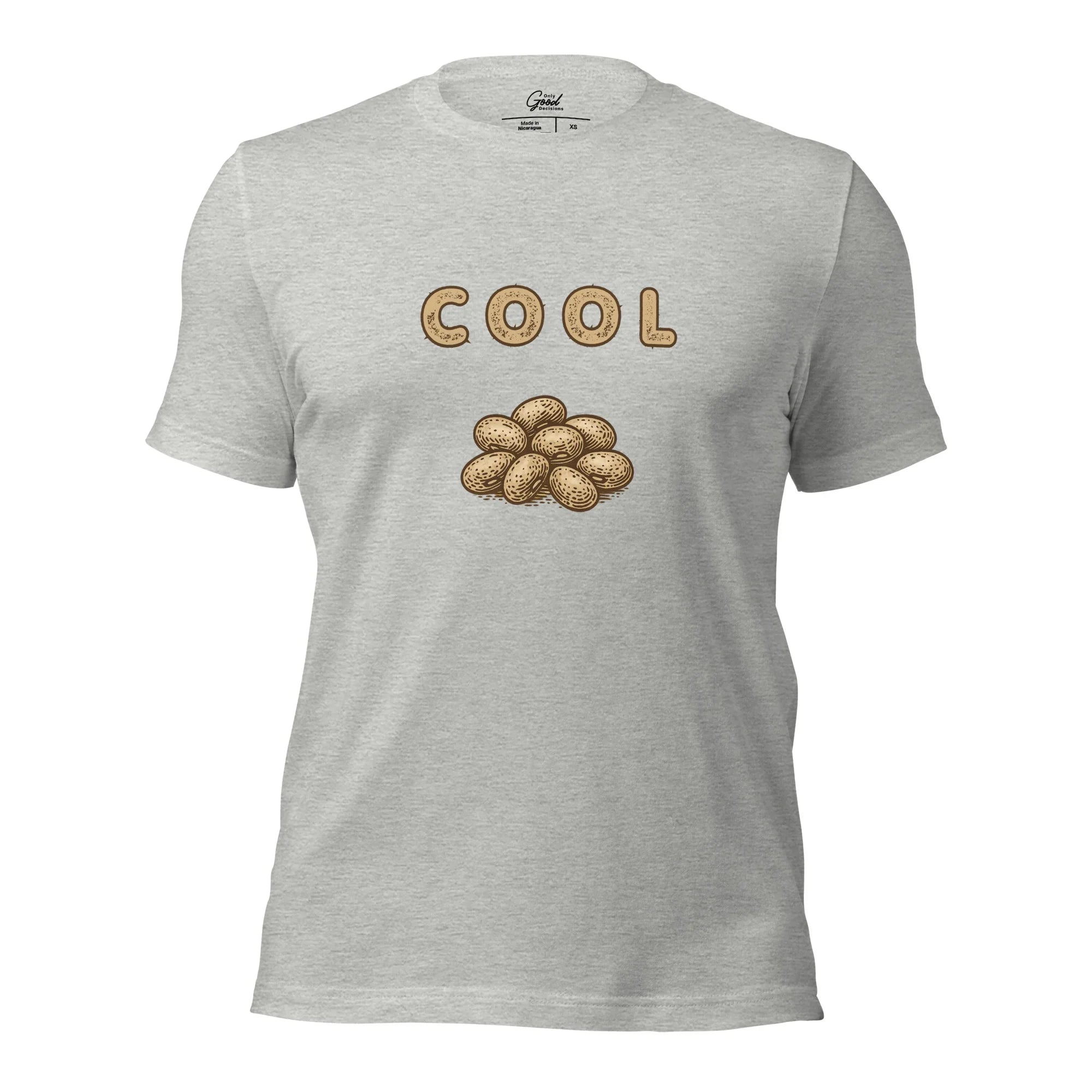 Athletic Heather Cool Beans retro slang graphic tee featuring the text "COOL" above an illustration of a pile of beans.