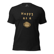 Black Heather Happy As A Clam classic idiom graphic tee featuring the text "Happy as a" above a cartoon illustration of a smiling clam.