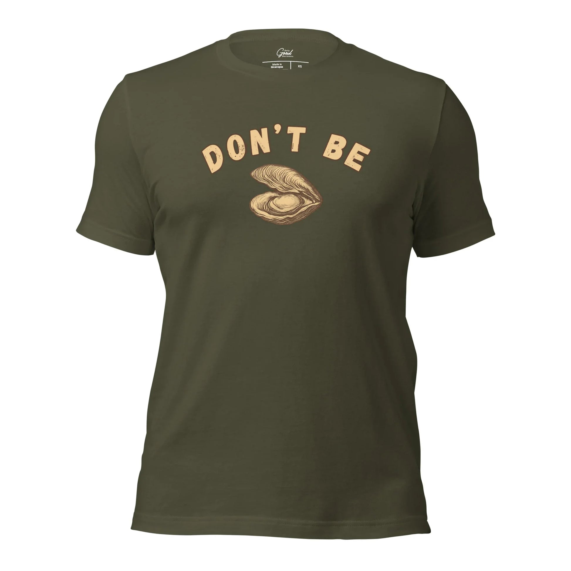 Military Green After A While Crocodile classic idiom t-shirt featuring the text "AFTER A WHILE" in green above an illustration of a crocodile.